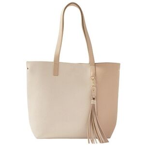 Ulta Beauty Two Tone Colorblock Tote Nude Beige Faux Leather With Tassel